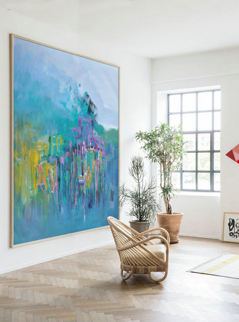 Handmade Painting Large Abstract Art,Oversized Abstract Landscape Oil Painting,Handmade Acrylic Painting,Blue,Green,Yellow,Purple.etc